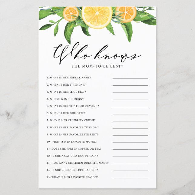 Lemon Who Knows Mum the Best Shower Game (Front)