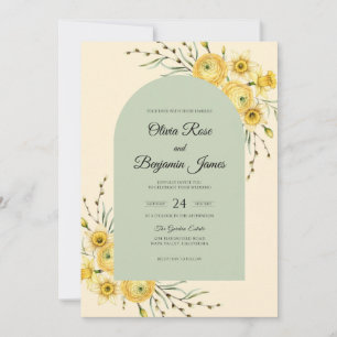 Lemon Wildflower Sage Wedding Invitation