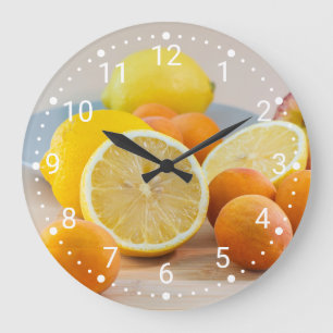 Lemon With Apricots And Apples Food Photography Large Clock