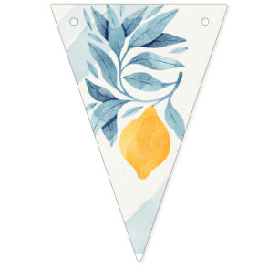 Lemon with blue leaves botanical illustration bunting 