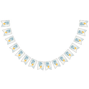 Lemon with blue leaves botanical illustration bunting