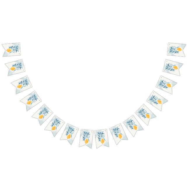 Lemon with blue leaves botanical illustration bunting  (All)