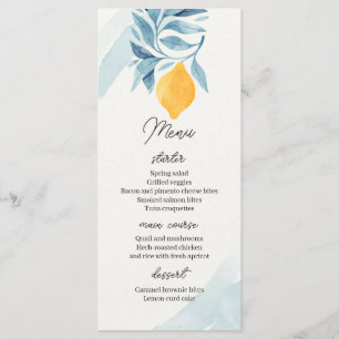 Lemon with blue leaves botanical illustration menu