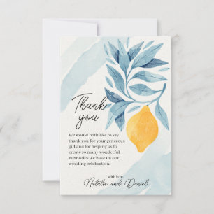 Lemon with blue leaves botanical illustration thank you card