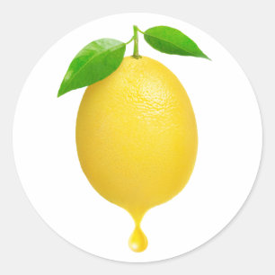 Lemon with drop of juice classic round sticker