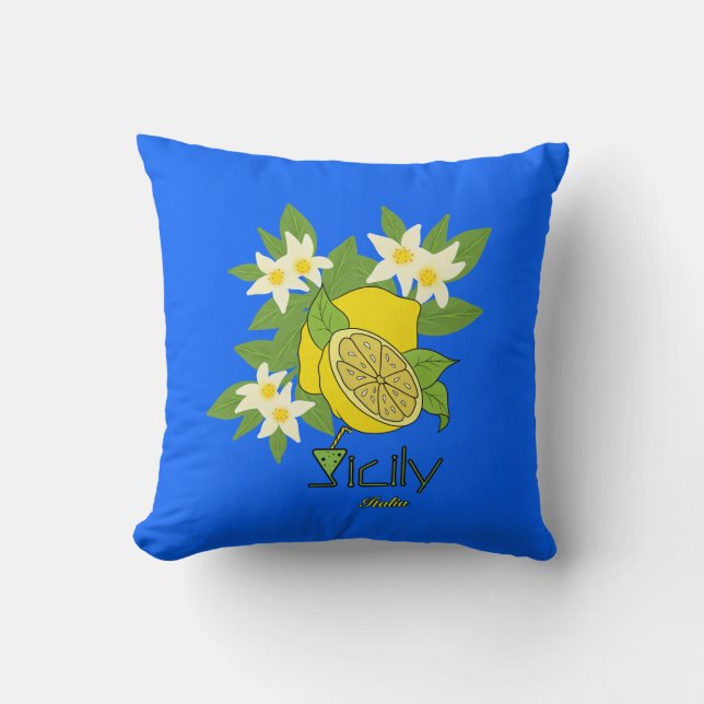 Lemon with flowers throw pillow (Front)