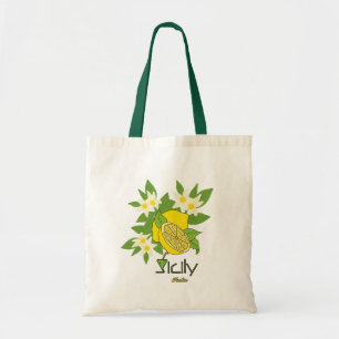 Lemon with flowers tote bag