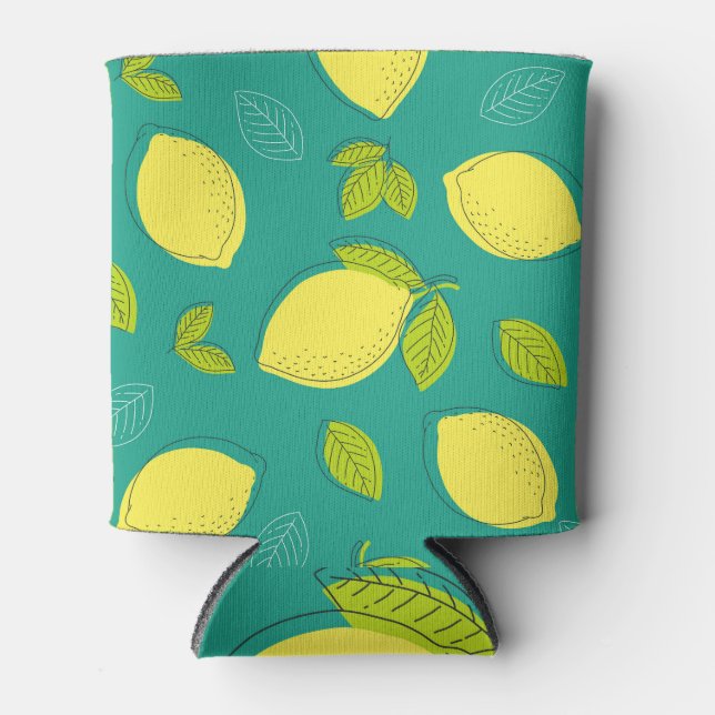 Lemon with Leaves Pattern. Can Cooler (Front)