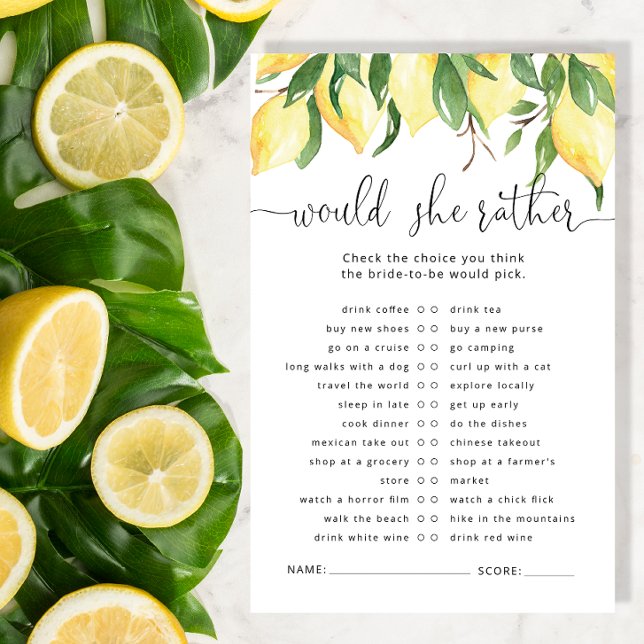 Lemon Would She Rather Bridal Shower Game (Creator Uploaded)