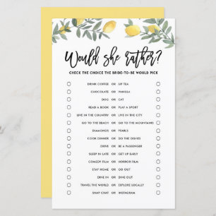 Lemon Would the Bride Rather Bridal Shower Game