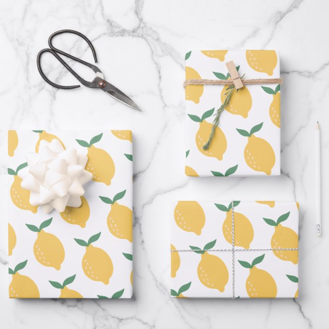 Lemon Wrapping Paper Flat Sheet Set of 3 (Front)