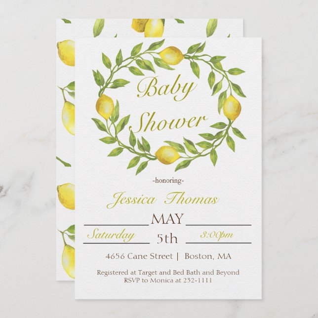 Lemon Wreath Baby Shower Invitation (Front/Back)