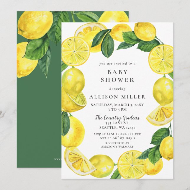 Lemon Wreath Gender Neutral Baby Shower Invitation (Front/Back)