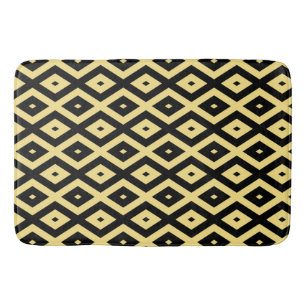 Lemon yellow and black diamond pattern bath mat