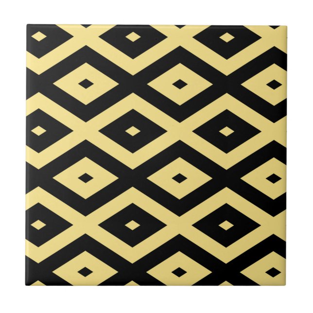Lemon yellow and black diamond pattern ceramic tile (Front)