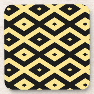Lemon yellow and black diamond pattern coaster