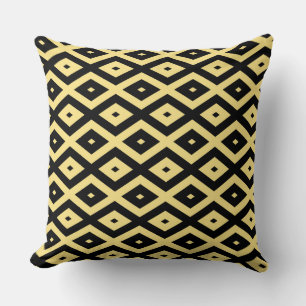 Lemon yellow and black diamond pattern cushion