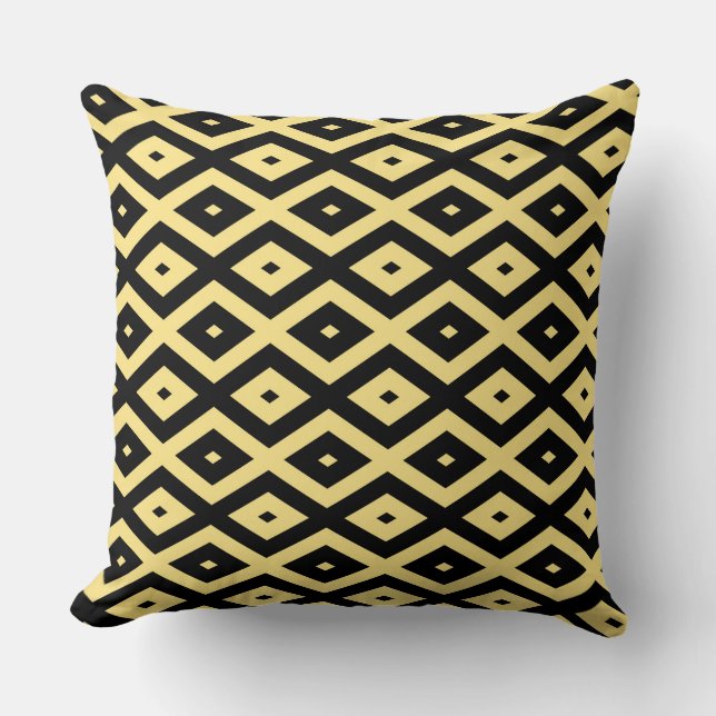 Lemon yellow and black diamond pattern cushion (Front)