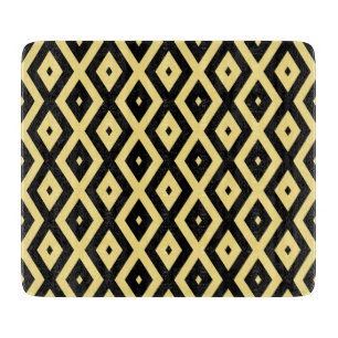 Lemon yellow and black diamond pattern cutting board