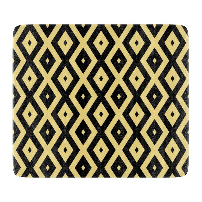 Lemon yellow and black diamond pattern cutting board (Front)