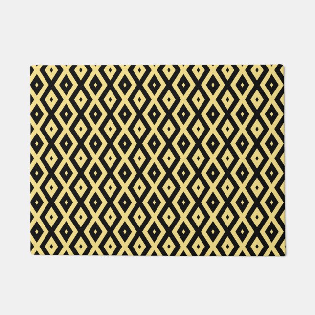 Lemon yellow and black diamond pattern doormat (Front)