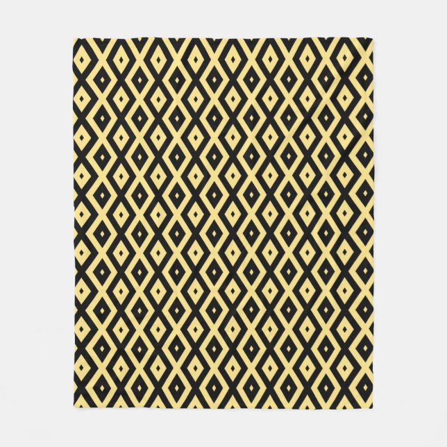 Lemon yellow and black diamond pattern fleece blanket (Front)