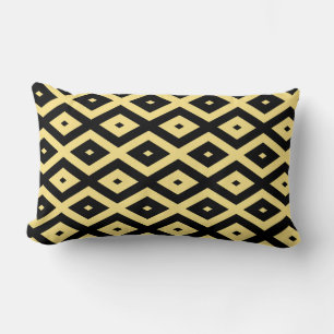 Lemon yellow and black diamond pattern lumbar cushion