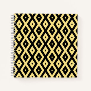 Lemon yellow and black diamond pattern notebook