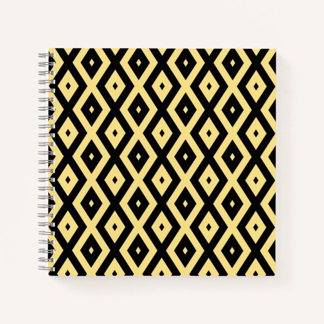 Lemon yellow and black diamond pattern notebook (Front)