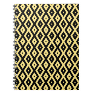 Lemon yellow and black diamond pattern notebook