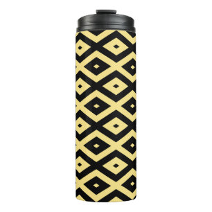 Lemon yellow and black diamond pattern thermal tumbler