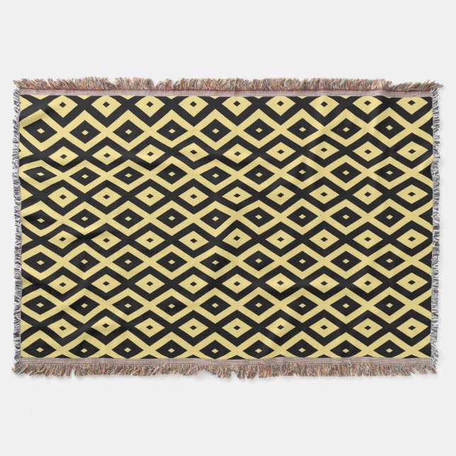 Lemon yellow and black diamond pattern throw blanket (Front)