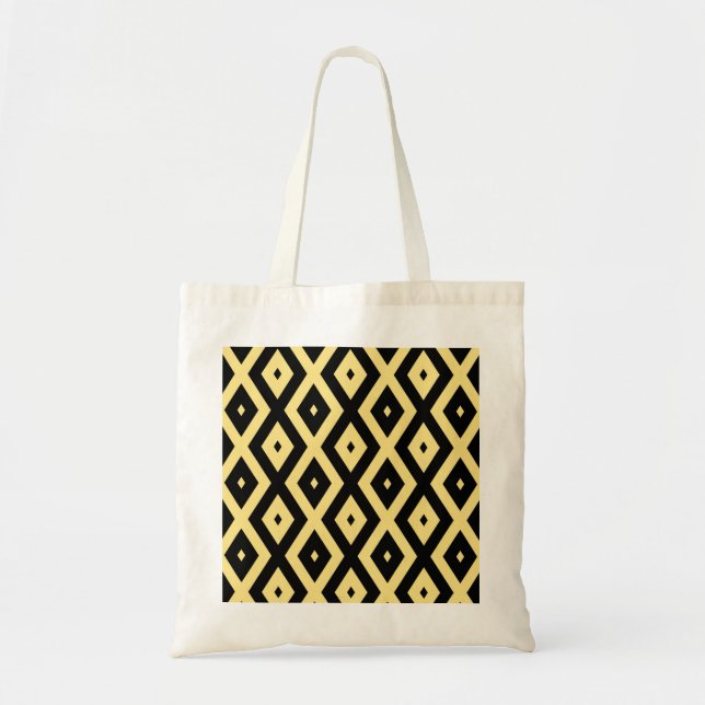 Lemon yellow and black diamond pattern tote bag (Front)