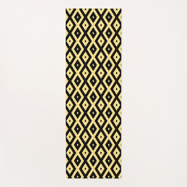 Lemon yellow and black diamond pattern yoga mat (Front)