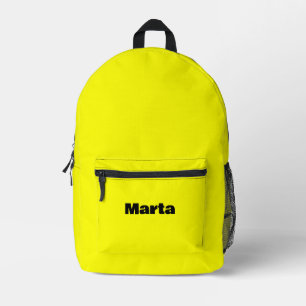Lemon Yellow and Black Simple Personalised Name  Printed Backpack