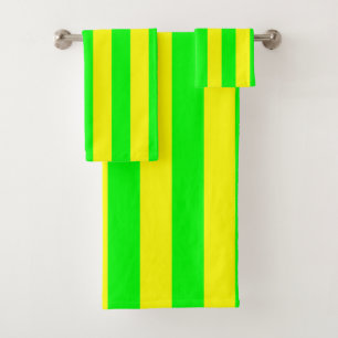 Lemon Yellow and Lime Green Stripes Bath Towel Set