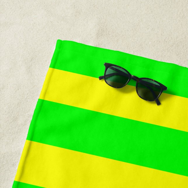 Lemon Yellow and Lime Green Stripes  Beach Towel (In Situ)