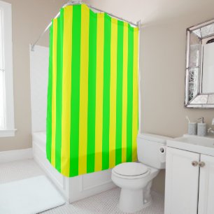 Lemon Yellow and Lime Green Stripes Shower Curtain