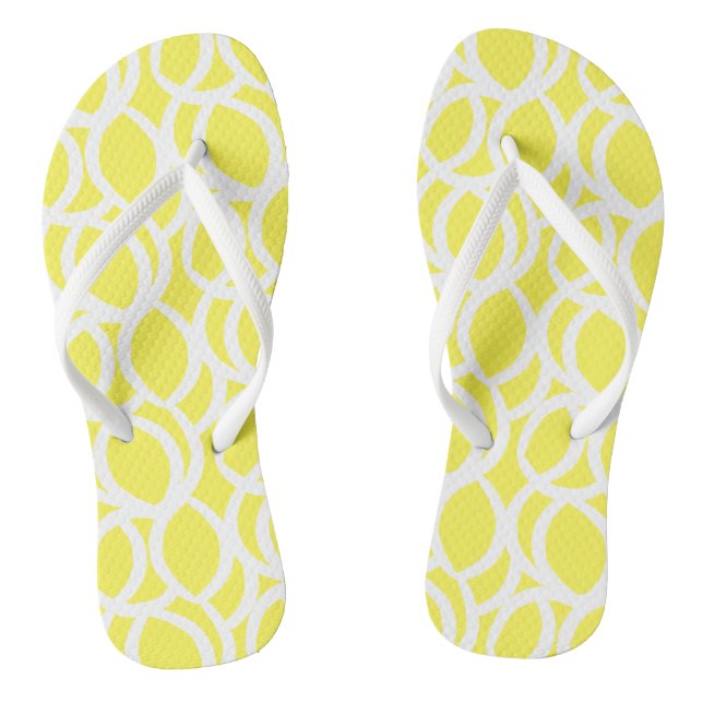 Lemon Yellow and White Abstract Pattern Thongs (Footbed)