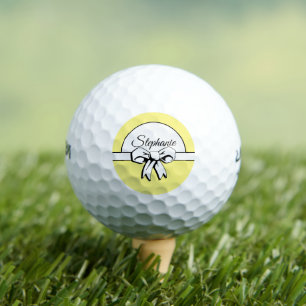 Lemon Yellow and White Bow Personalised Golf Balls