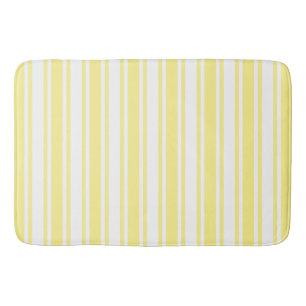Lemon yellow and white candy stripes bath mat