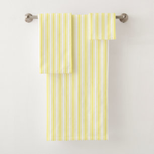 Lemon yellow and white candy stripes bath towel set
