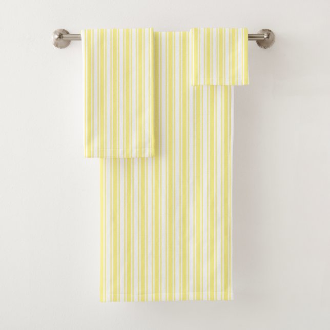 Lemon yellow and white candy stripes bath towel set (Insitu)