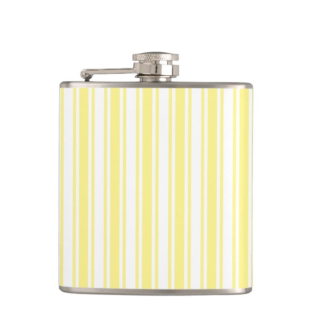 Lemon yellow and white candy stripes hip flask (Front)