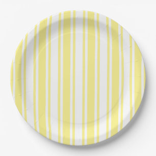 Lemon yellow and white candy stripes paper plate