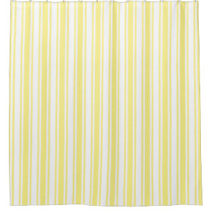 Lemon yellow and white candy stripes shower curtain