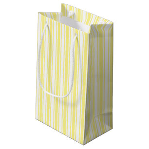 Lemon yellow and white candy stripes small gift bag