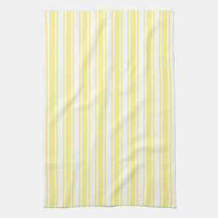 Lemon yellow and white candy stripes tea towel