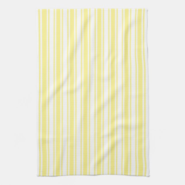 Lemon yellow and white candy stripes tea towel (Vertical)