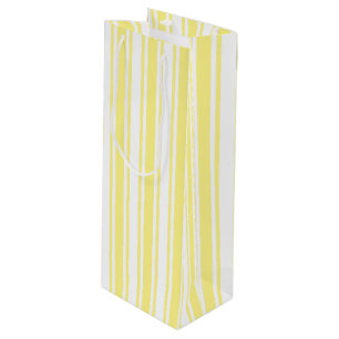 Lemon yellow and white candy stripes wine gift bag